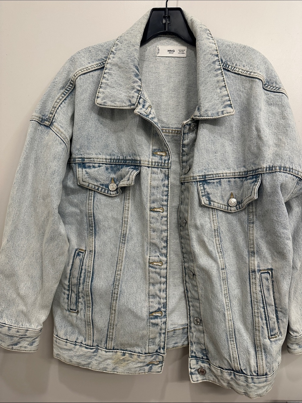 Mango Light Blue Oversized Washed Denim Jacket - Women's Jean Coat
